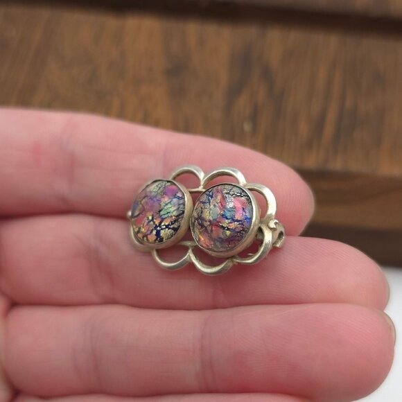 Sterling Silver Handmade Double Glass Pin Brooch A246 - Picture 3 of 6